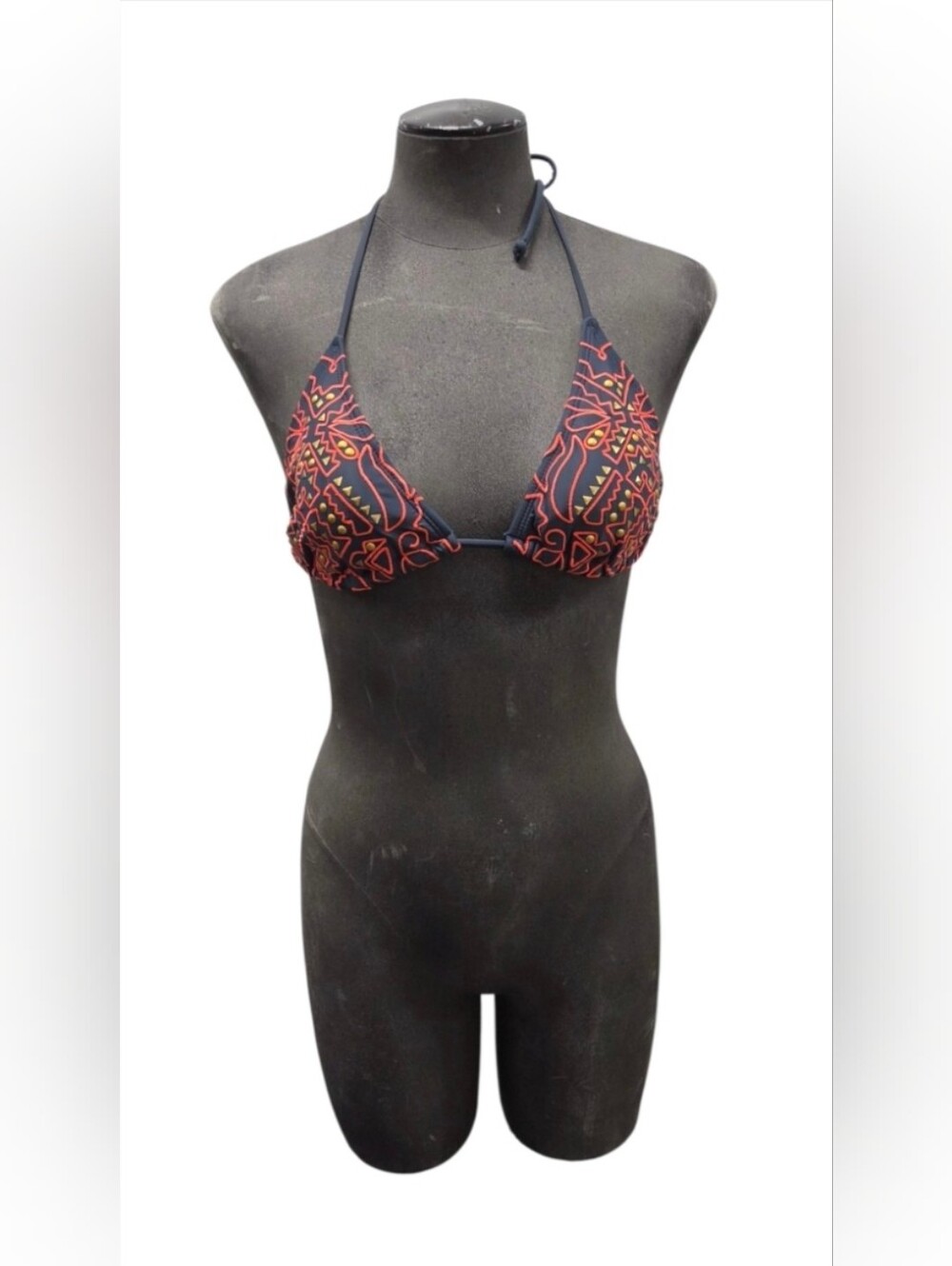 Xhilaration Size Medium Navy Red Orange Patterned Bikini Top